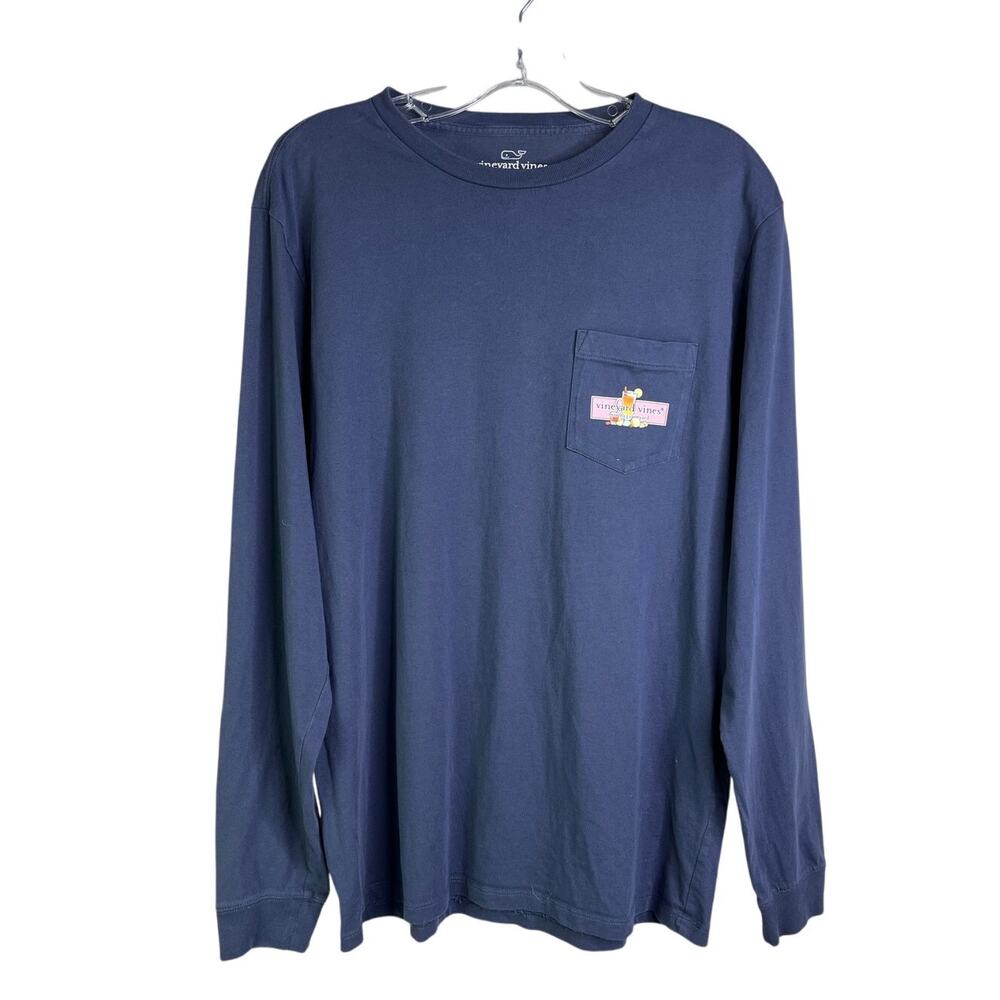 Vineyard Vines Long Sleeve Shirt Mens M Navy Blue Hot Toddy Whiskey Lemon